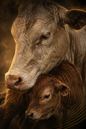 Vaca com bezerro no campo